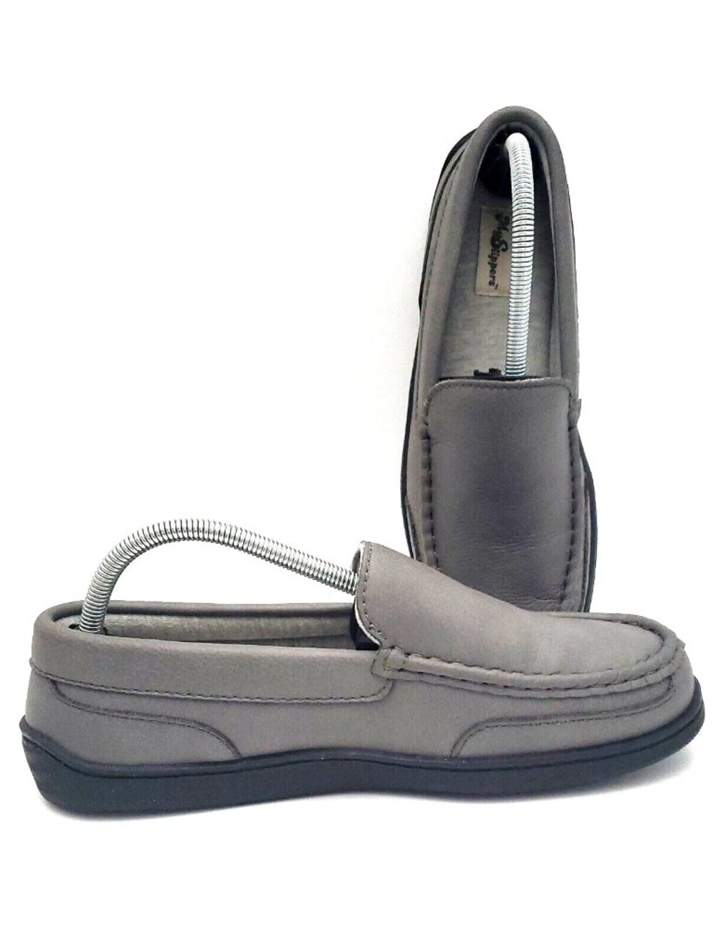My Slippers Gray Leather Moccasin Comfort Slip-on Slipper Shoes Men's Size 8